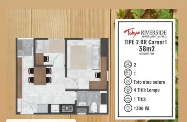 Apartemen Tokyo Riverside PIK 2, type 2BR,Corner 1,Furnished
